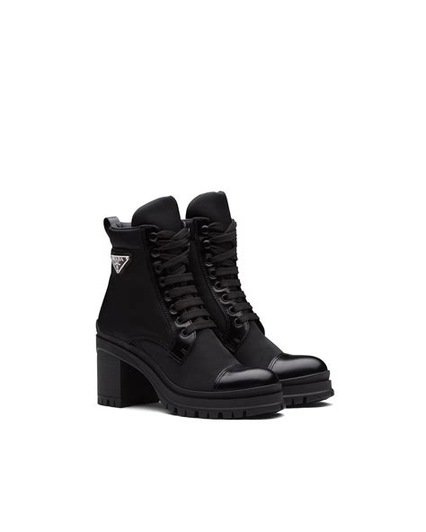 prada brushed leather and nylon laced booties|Black Brushed Leather And Re.